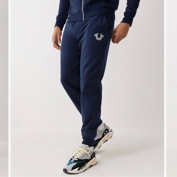 TRUE RELIGIONnavy logo joggers/sweatpants